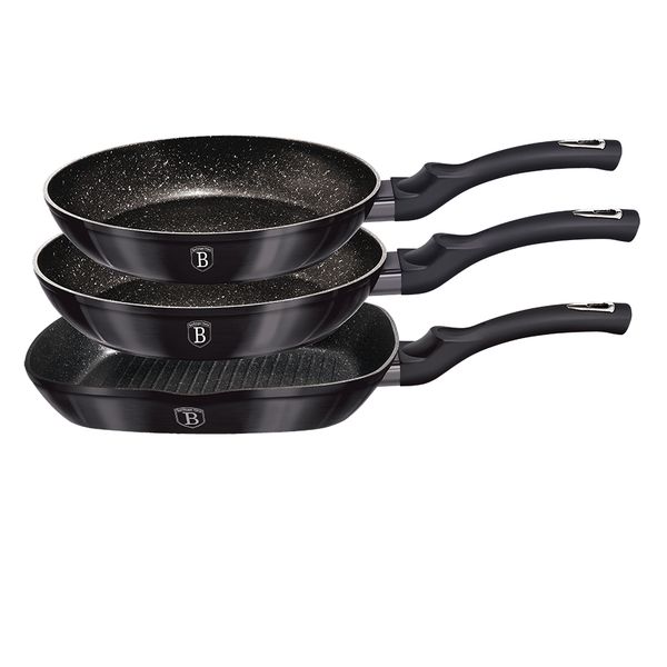 Berlinger Haus 3-Piece Marble Coating Fry &amp; Grill Pan Set - Carbon Pro