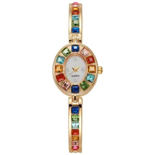 Luxury Vintage Colorful Crystal Oval Watch Fashion Ladies Small Dial