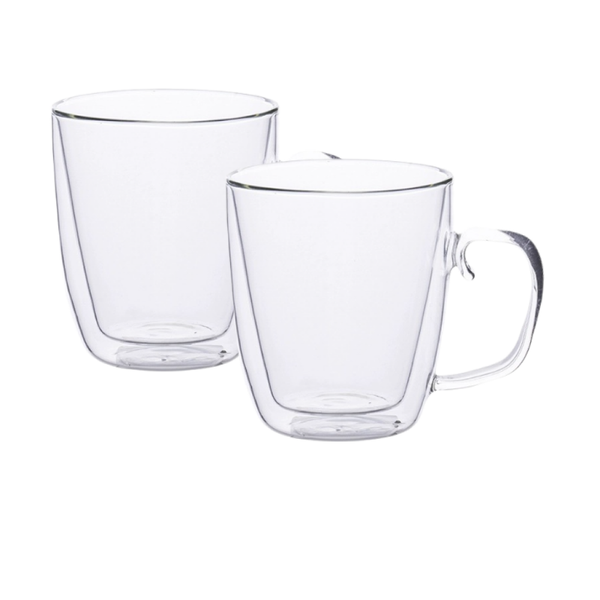 Double Walled Glass Coffee Mugs With Handle Insulated Glass Cup 350ML - 2 Pack