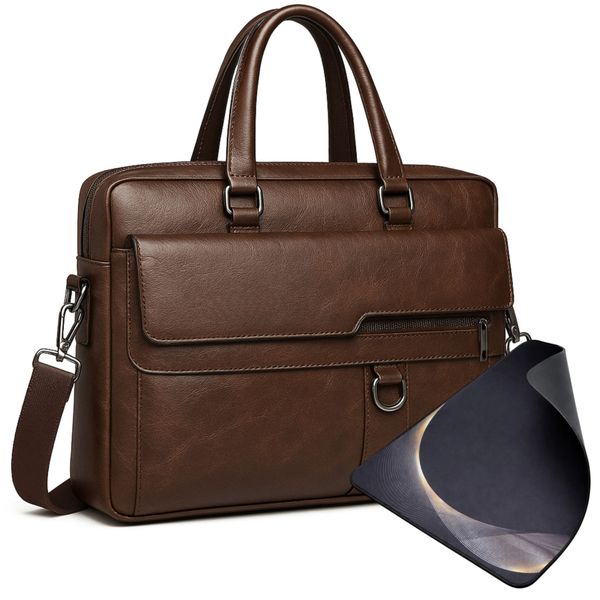 Vegan Leather Briefcase Business Travel Laptop Bag and Mouse Pad