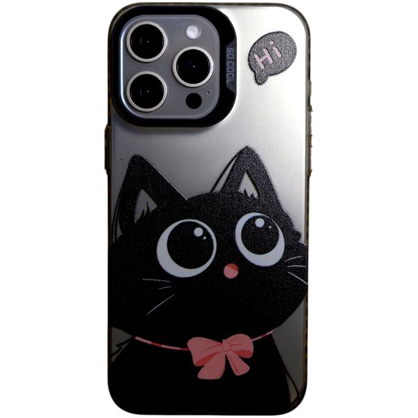 Phone Case with Cartoon Cat - Compatible With iPhone 15 Pro Max - Chrome