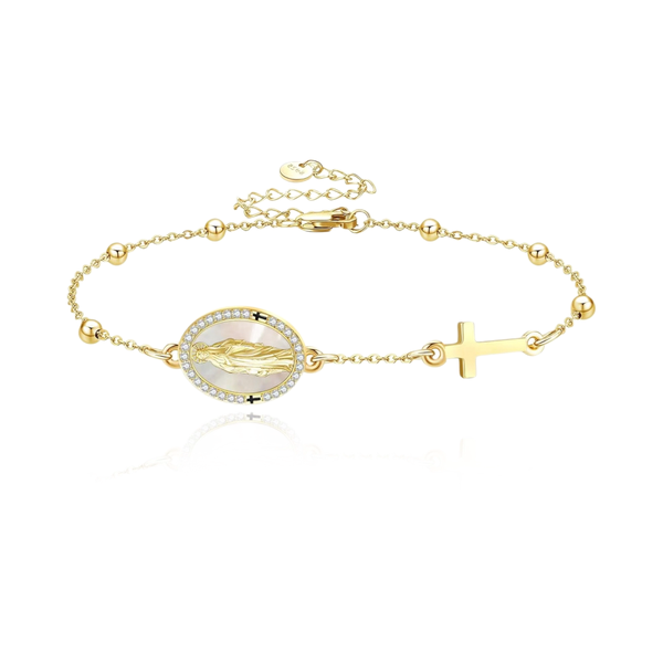 Cross Charm Chain Bracelet with Spaced Gold Beads, Personalized Light Luxur
