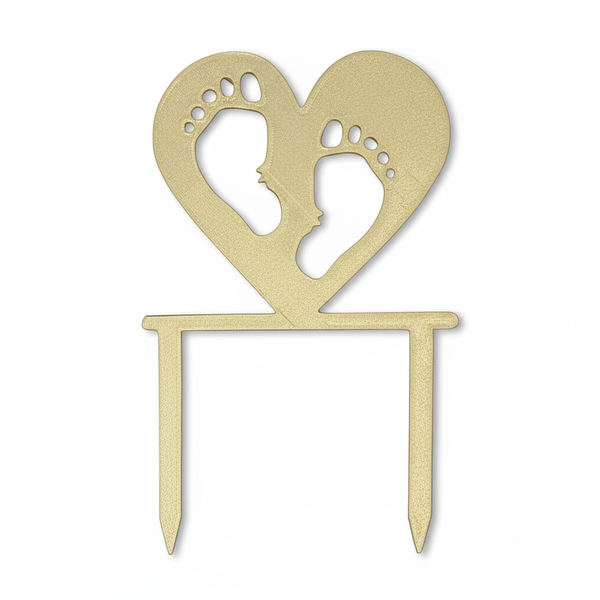 Baby Feet Heart Cake Topper - Gold - 11 × 13 × 2 cm