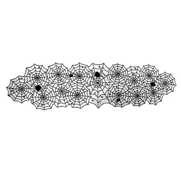 Black Lace Spider Web Tablecloth - 18 x 72 Inches