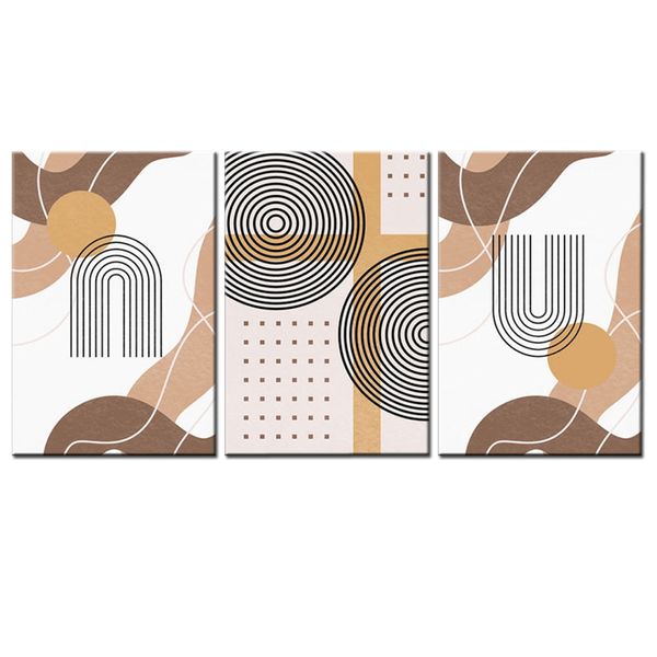 Canvas-Art-3 Pieces Bohomian Neutral Mid Century Abstract Wall Art