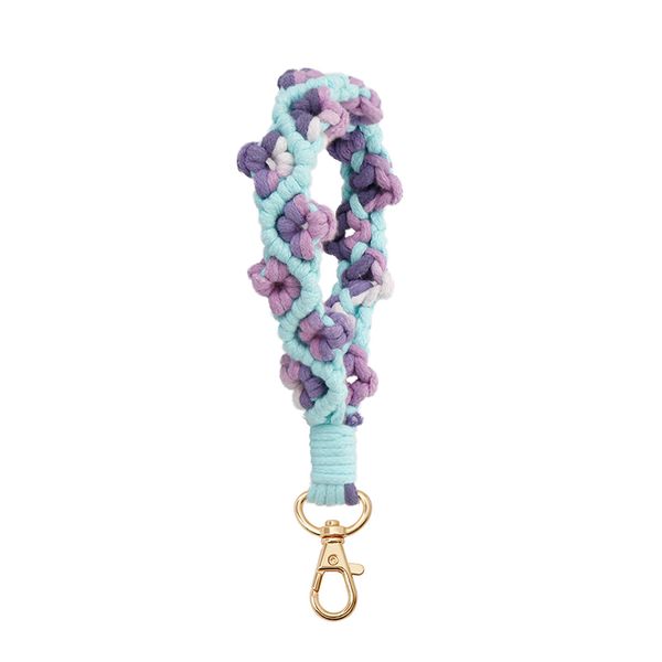 Colorful Gradient Color Flower Braided Cotton Rope Keychain Handbag Charms