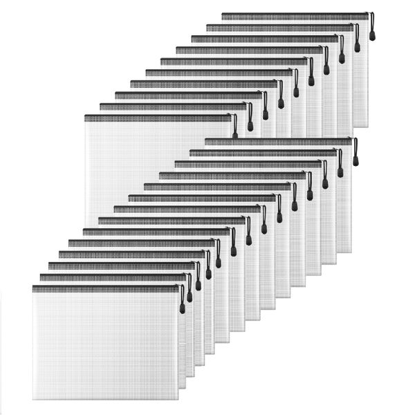 24pcs A4 Mesh Zipper Pouch Waterproof Zipper Bags Plastic Document Folders