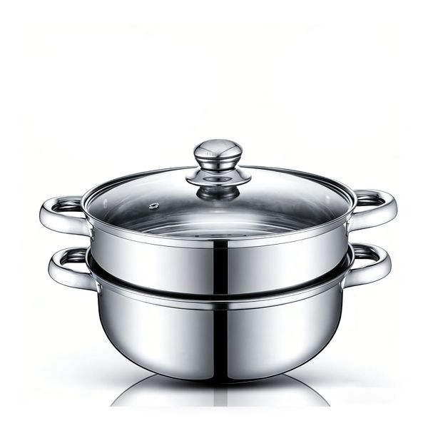 2 Tier Stainless Steel Steamer Pot with Lid 5 Quart Multipurpose Cooker