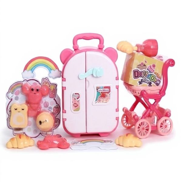 Magic Mini Fridge and Dessert Cart Playset - Pretend Cooking Toy for Kids