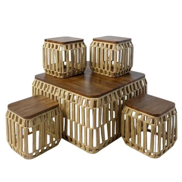 Luxury Designing Luxury 5-Piece Rattan &amp; Jute Dining Set