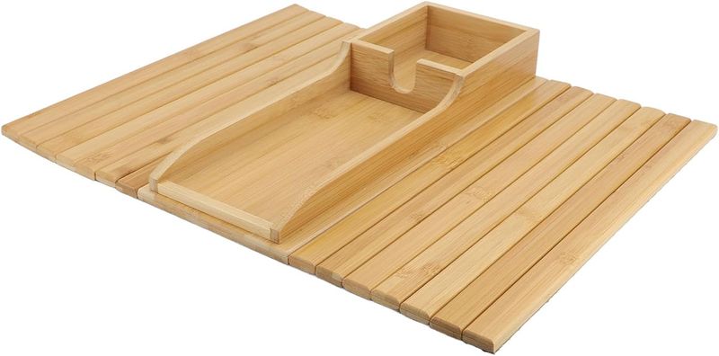 Bamboo Sofa Arm Tray Table with Cup and Snack Holder for Couch Armrest