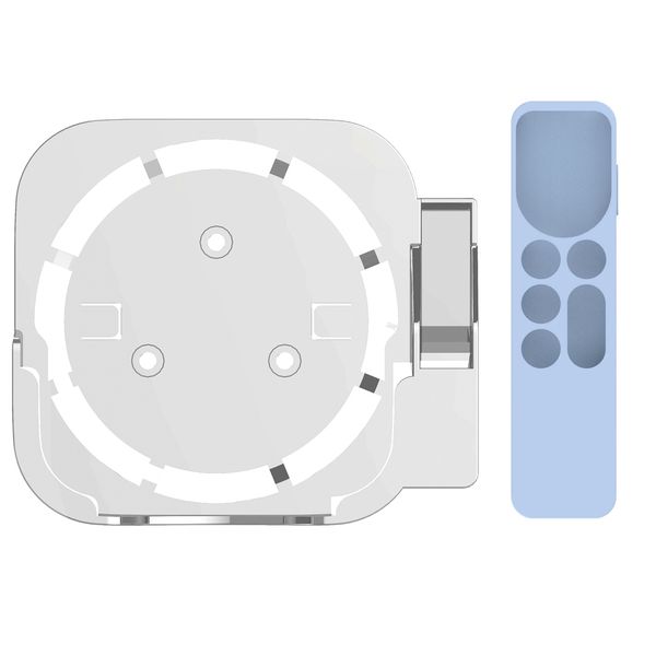 Wall Bracket &amp; Silicone Remote Cover for Apple TV 4K (White &amp; Sky Blue)