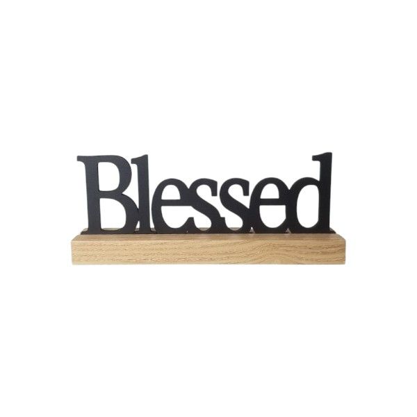 Wooden Home Decor 'Blessed' Centerpiece Ornament - Black