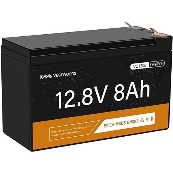 LiFePO4 Lithium Iron Phosphate Rechargeable Battery, 12V 8A (1 Pack)