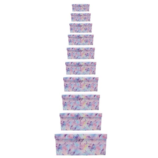 10-Piece Nesting Gift Box Set Storage Box with Lid- Purple Butterfly Design