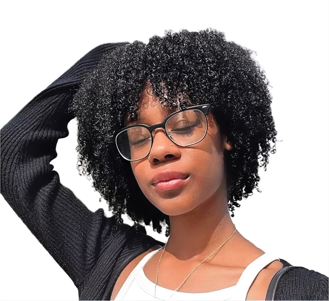 10 - Inch Afro Kinky Curly Bob Wig with Bangs - Glueless Pixie Cut