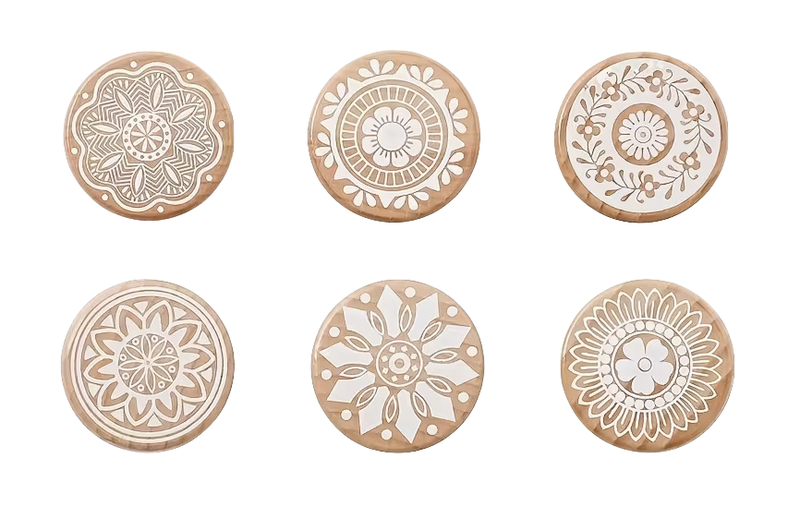 Decor 6pcs Bohemian Wooden Cabinet Drawer Pull Handles - 4cm