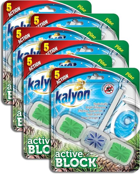 Kalyon 57g Toilet Rim Cleaner 5in1 Active Block Value Pack of 6 (Pine)