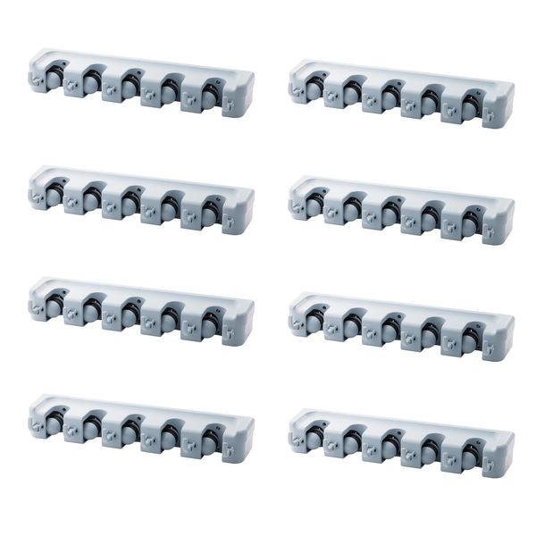 8 Pcs Of Wall-Mount Mop And Broom Holder Tool Organizer With 6 Hooks - Grey
