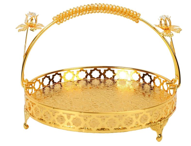 Retro Style Fruit Tray, Round Large Capacity Alloy Fruit Bowl, Decorative