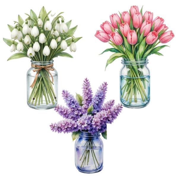 Decor Double-Sided Tulip, Lily &amp; Wisteria Floral Window Decals 3pc - 40cm