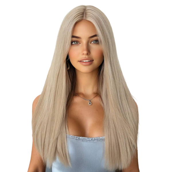22 Inch Gold Mid-Length Straight Synthetic Middle Path Wig