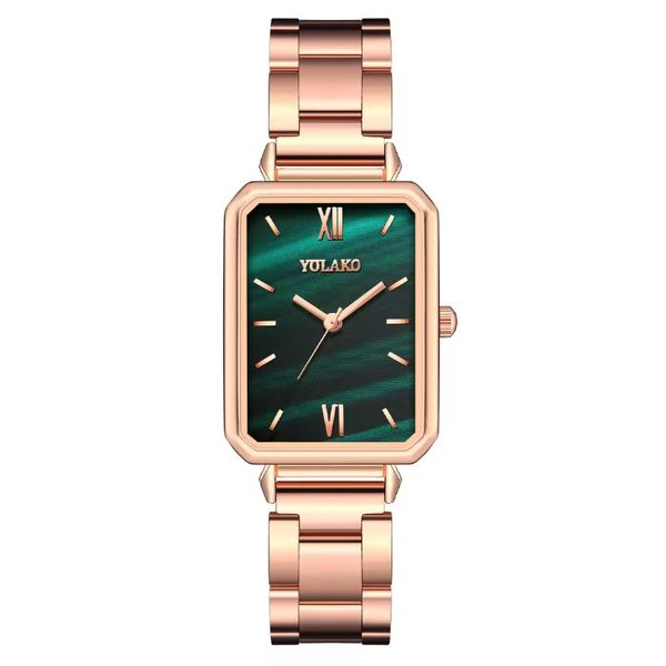 Retro Rose Gold Square Quartz Watch for Women (Steel Band)