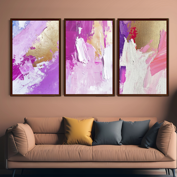 Set of 3 Wall Art Decor Prints - A3 Size - Pink Abstract (Unframed)