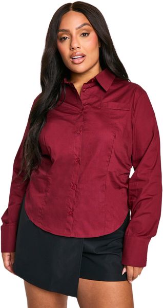 boohoo - Womens Plus Size Ruched Side Fitted Shirt - Cherry