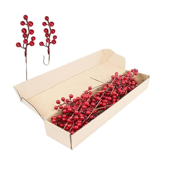 Mapple Supplies 20Pack ChristmasTree Decor Artificial Red Berry Stems D.I.Y