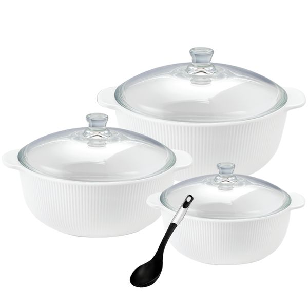 Set 7 Piece - Premium Craftsmanship Opal Glass White Casserole With Lid