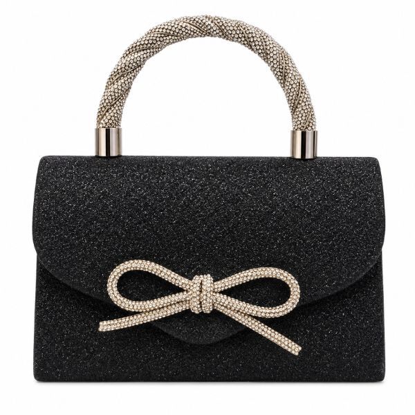 Ladies Glitter Evening Bag with Crystal Bow &amp; Rhinestone Handle