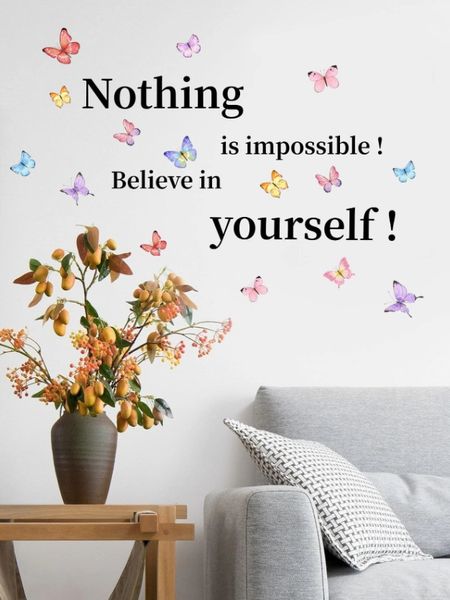 Inspirational Quotes Colorful Butterflies Flying Decor Wall Sticker
