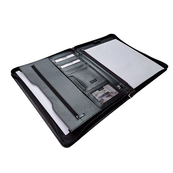 A4 Genuine Leather Zip Around Executive Folio Folder - Brown | Mirelle