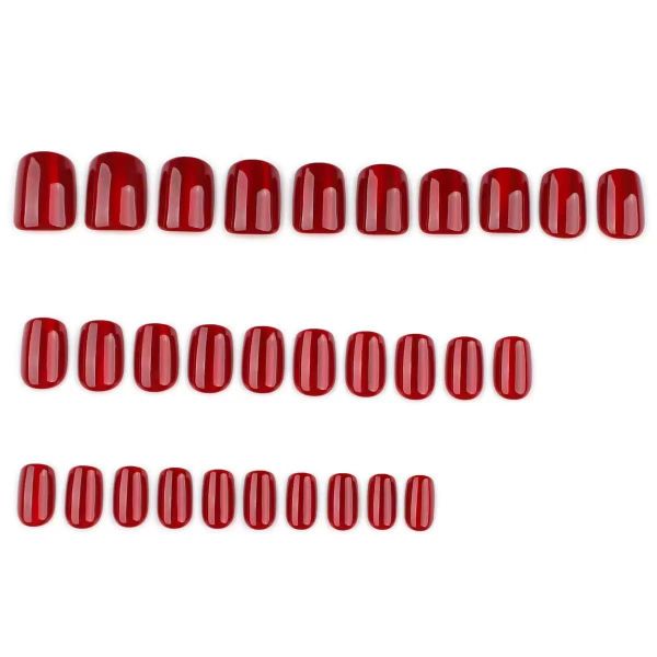 Short,Rectangular Red Cat Eye Nail Stickers, 30Pieces Per Pack,Adhesive.