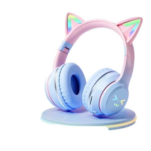 Cute Gradient Cat Ear Wireless Bluetooth Headphones Stereo