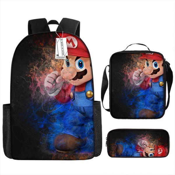 Kids School Set - 3-Piece Backpack, Lunch Box &amp; Pencil Case Mario