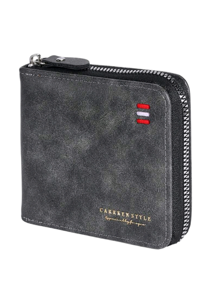Pu Leather Carrken Style Men Zipper Wallet - Black