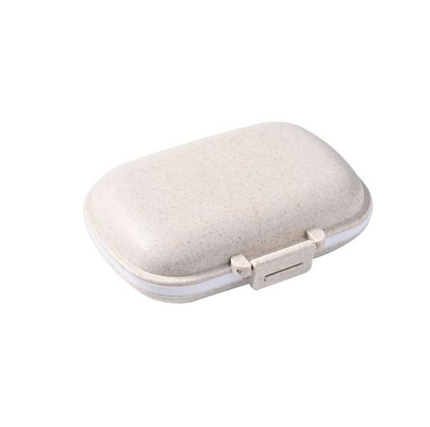 Portable Wheat - Beige 8 - Compartment Airtight Moisture - Proof Pill Box