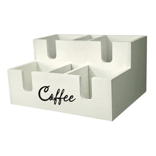 6-Compartment Wooden Coffee Station Organizer Storage Box