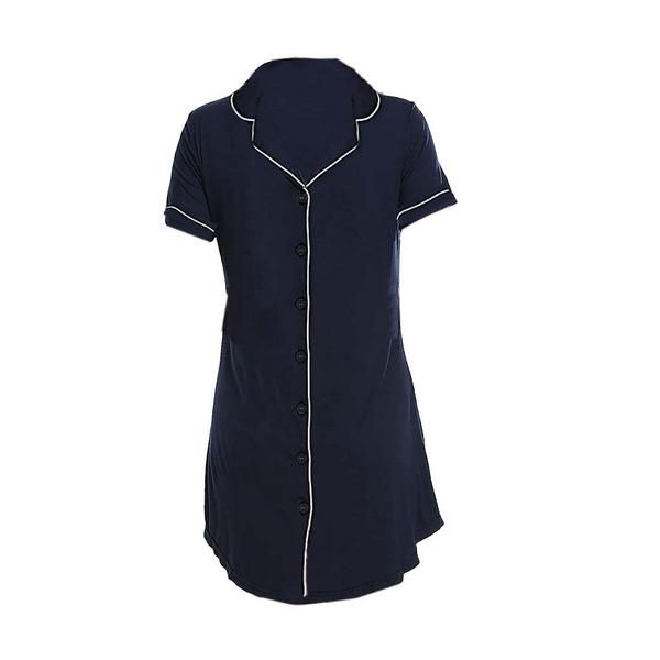 Hannah GraceNavy Short Sleeve Button-Down Sleepshirt - Navy