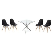 80cm Glass Table With 4 Black Wooden Chairs