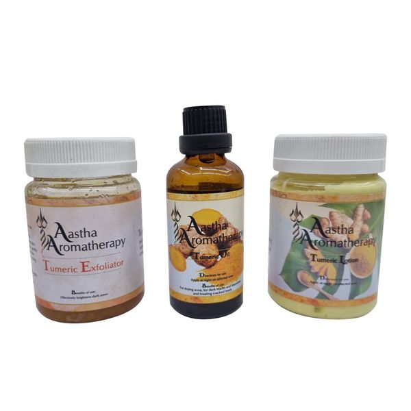 Aastha Aromatherapy - Tumeric Cream, Exfoliator and Oil Combo Set