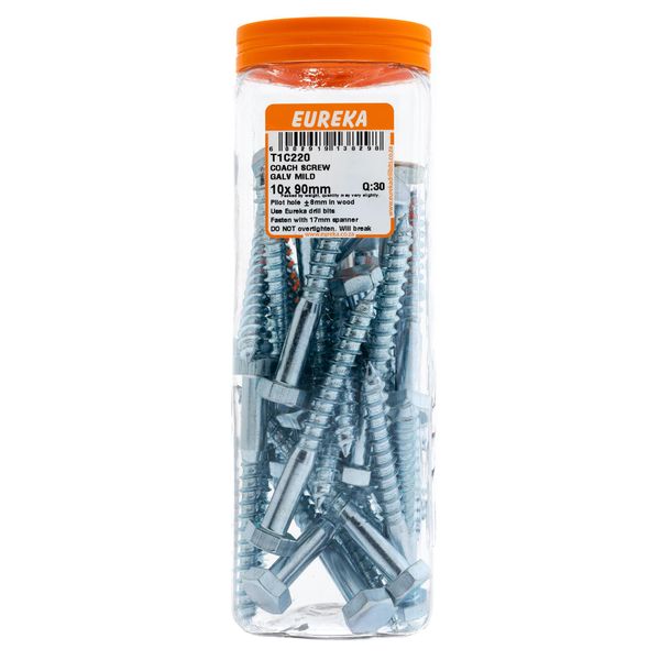 EUREKA Coach Screws Galvanised Mild Steel 10 x 90mm Q:30 T1C220