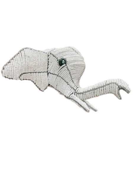 Bead &amp; Wire White Elephant Head - Wall Decor Art Handmade - Medium