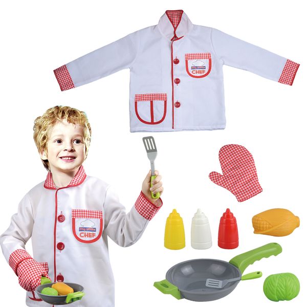 Chef Role Play Kids Costume Set with Pan &amp; Food Deluxe -Imaginative,Pretend