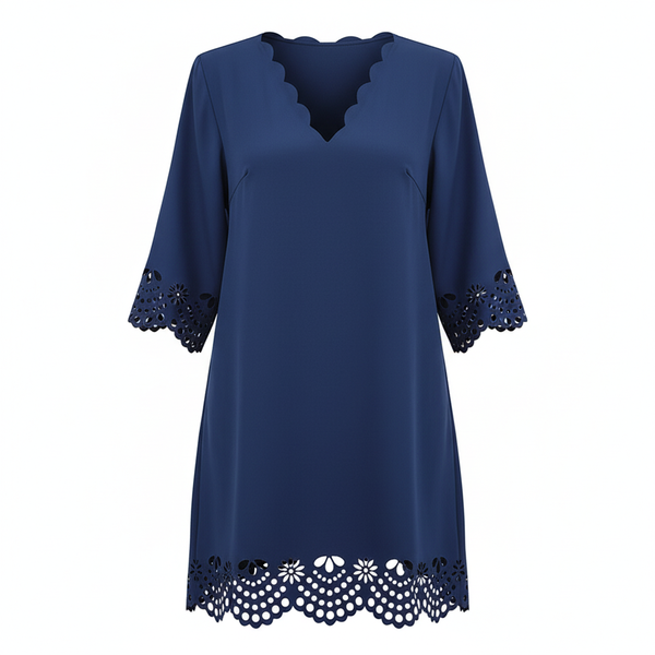V-Neck Lace Dress - Blue