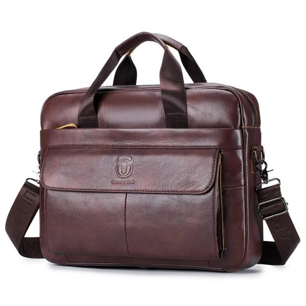 Bullcaptain - Executive Genuine Leather Briefcase 15.6" Laptop Shoulder Bag
