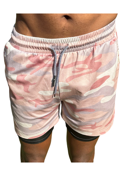 Comealong Men's 2 in 1 Khaki Camouflage Running/Workout Shorts with Pockets