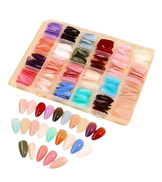 Artificial Nails 576-Piece Long Almond Shape Full Cover Nail Tip Multicolor